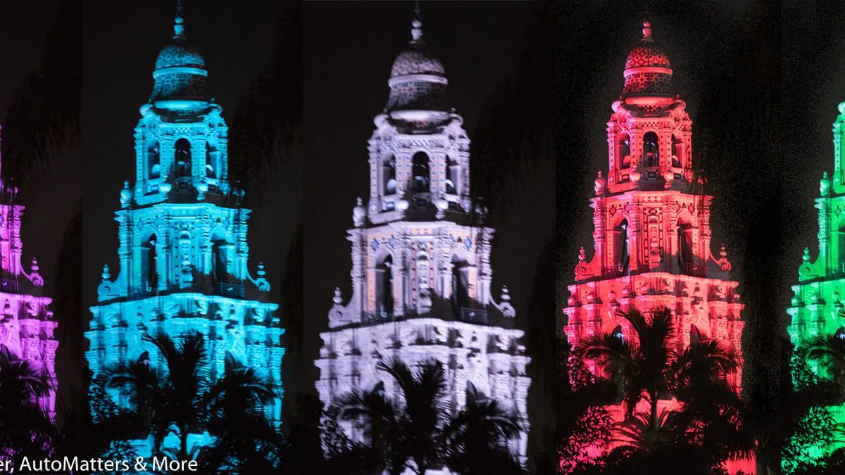 The iconic California Tower, constructed for the 1915 Panama-California Exposition and lit up for the holiday season.