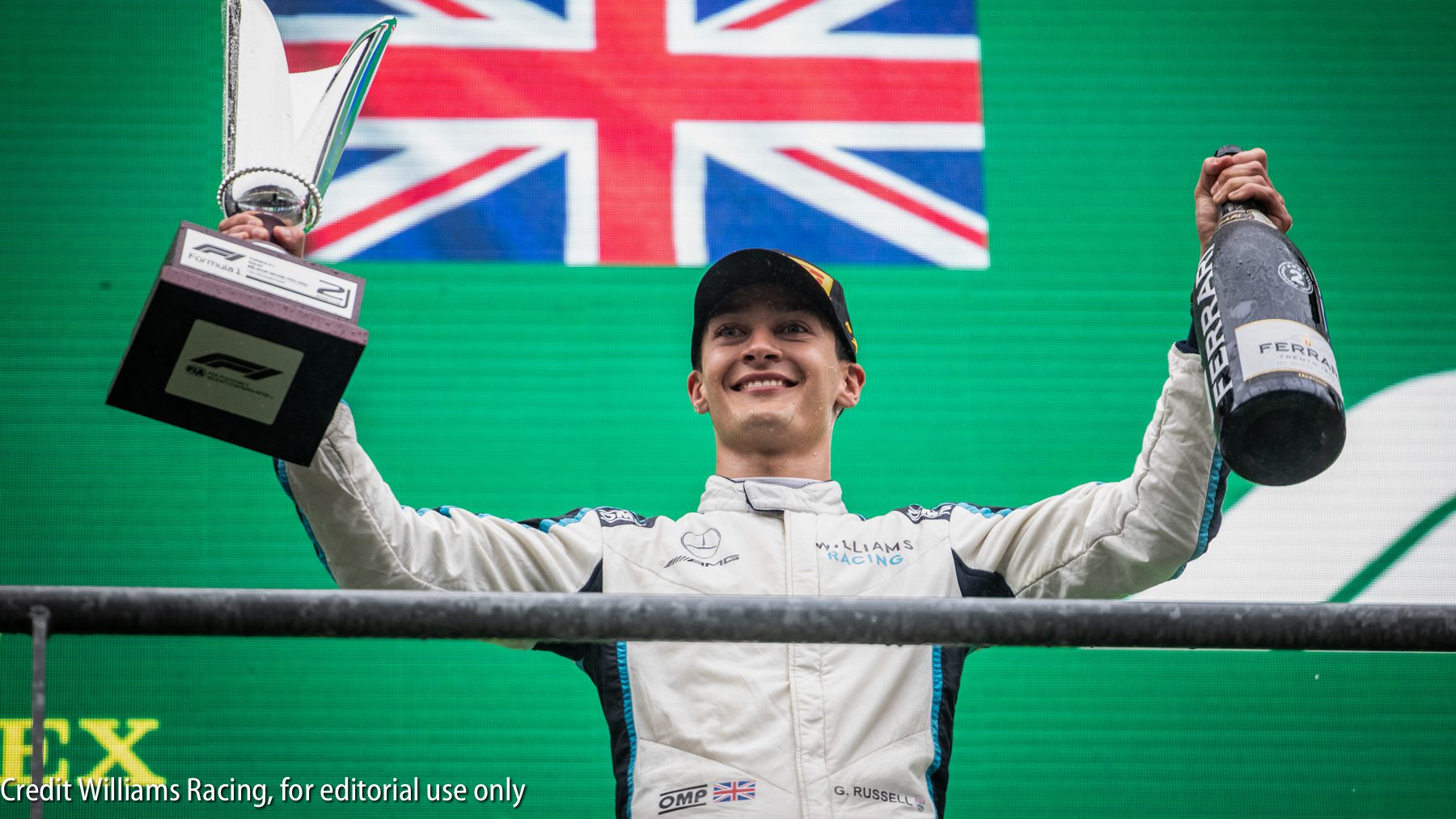 George Russell (GBR) Williams Racing celebrates his second position on the podium.
Belgian Grand Prix, Sunday 29th August 2021. Spa-Francorchamps, Belgium.