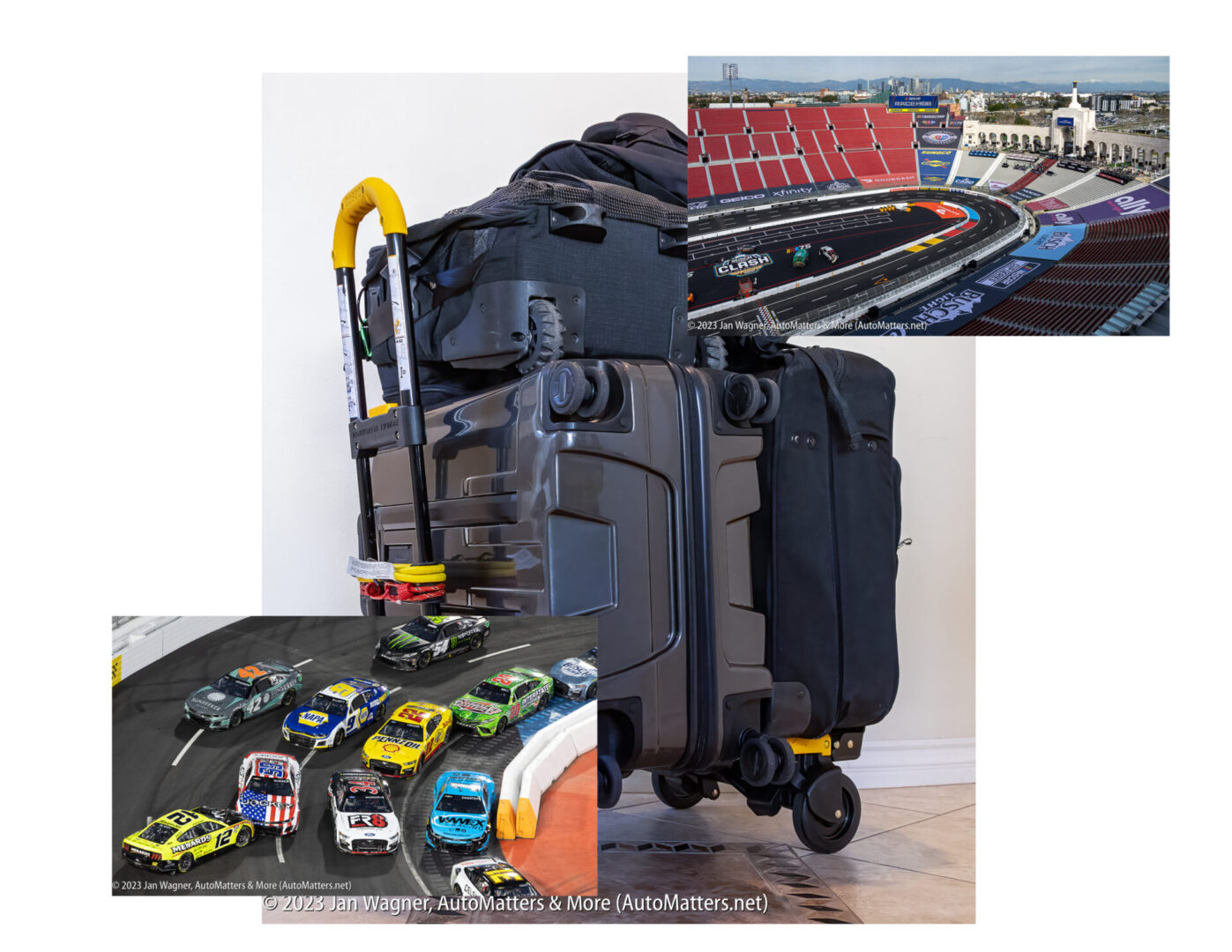 c J Wagner 20230209 Collage-COSCO cart & NASCAR CLASH