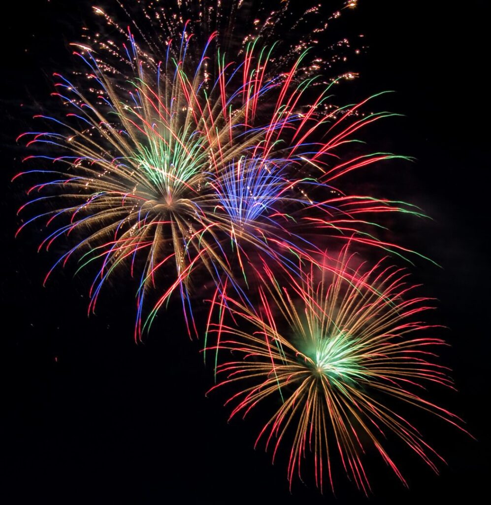 A colorful fireworks display in the night sky.