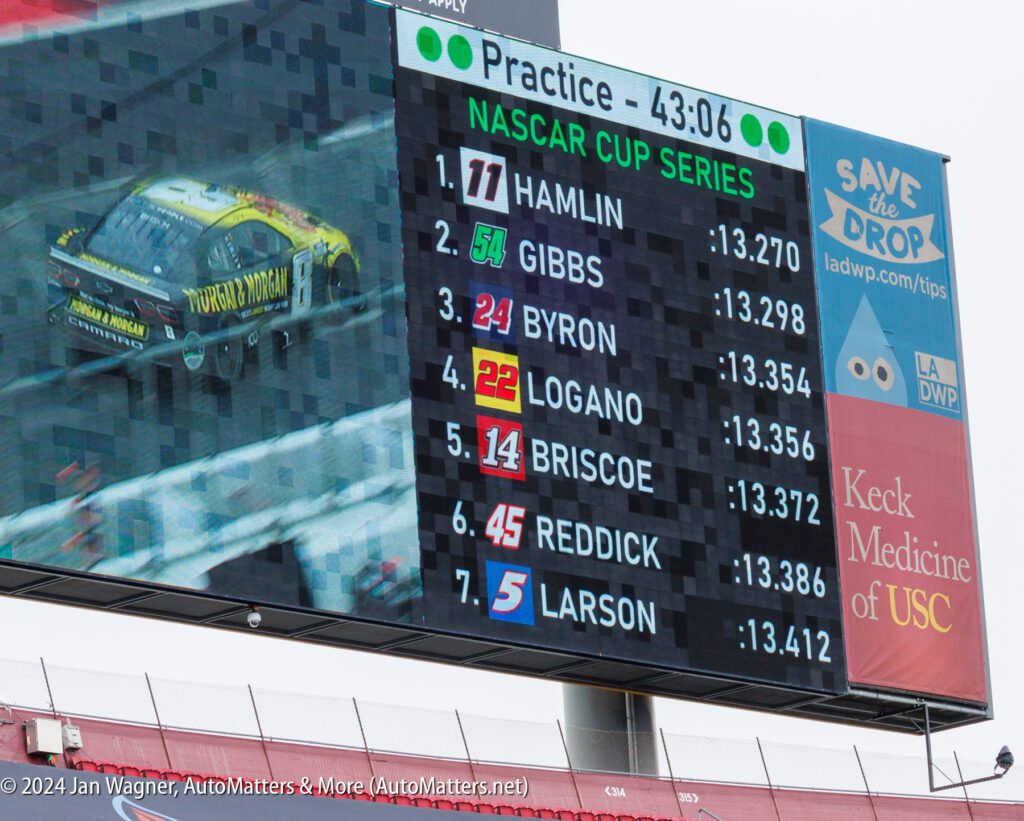 A large screen showing the results of a nascar race.
