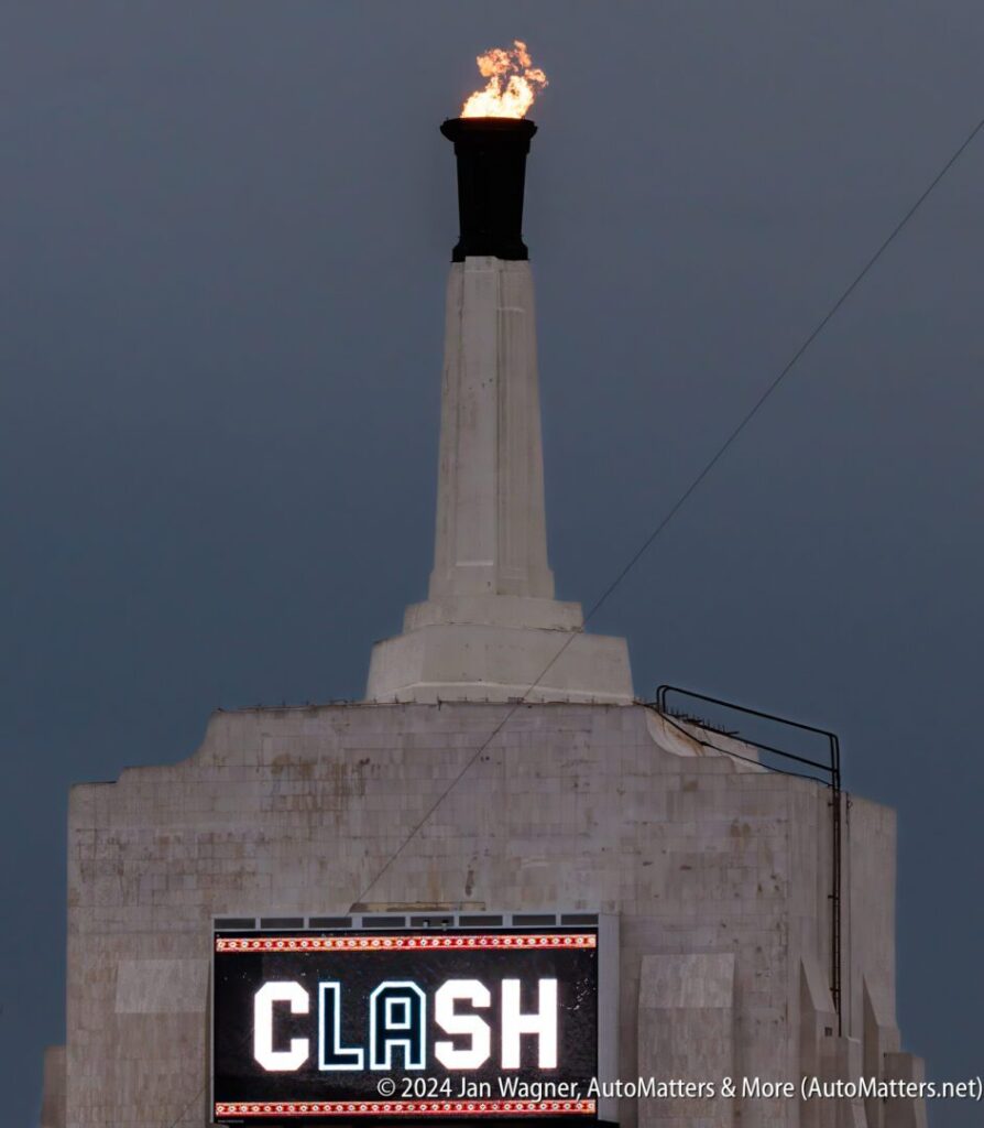 A large building with the word clash on top of it.