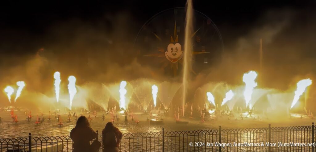 Disneyland's mickey's firework show at night.