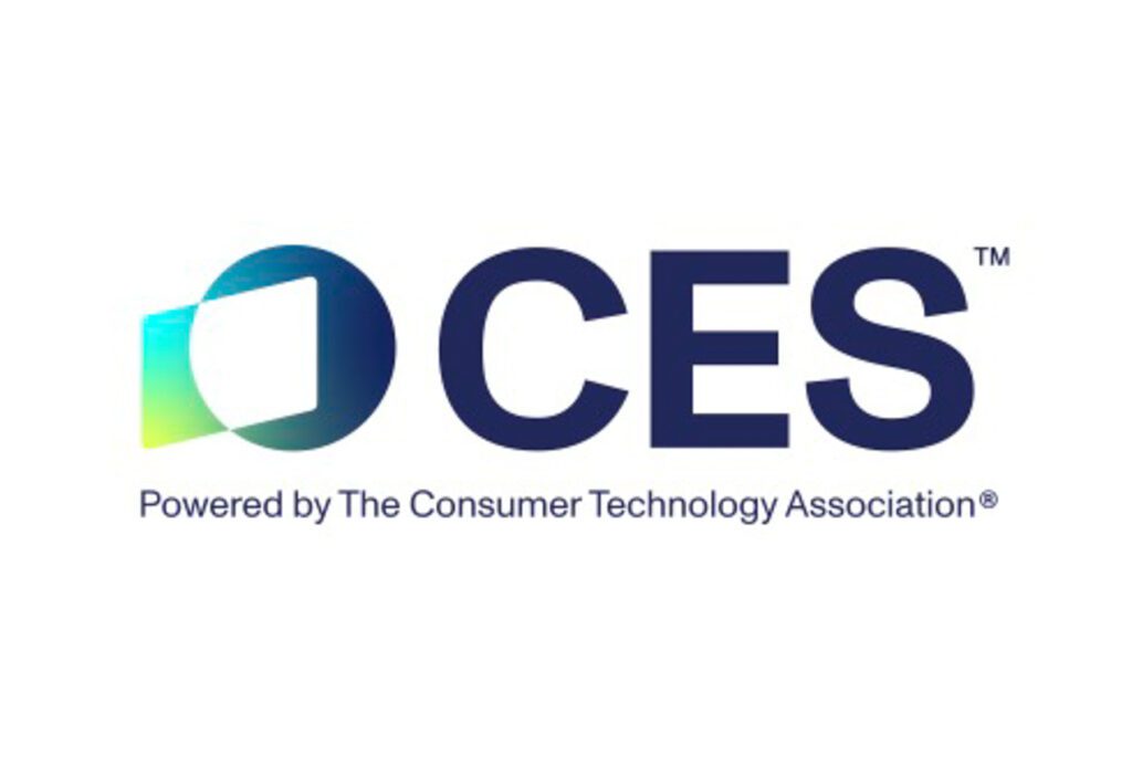 CES logo with gradient design next to bold "CES" text, followed by "Powered by The Consumer Technology Association" in smaller font.