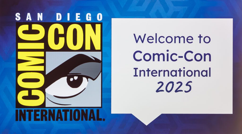 San Diego Comic-Con International logo next to a speech bubble that says, "Welcome to Comic-Con International 2025.