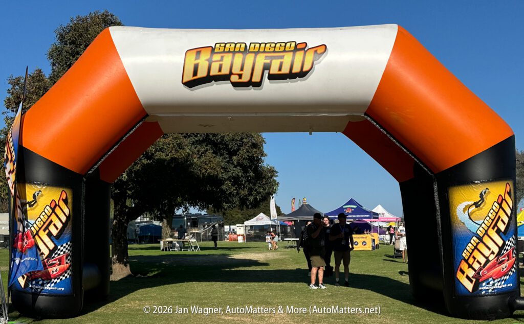 Inflatable San Diego Bayfair archway entrance at an outdoor event.